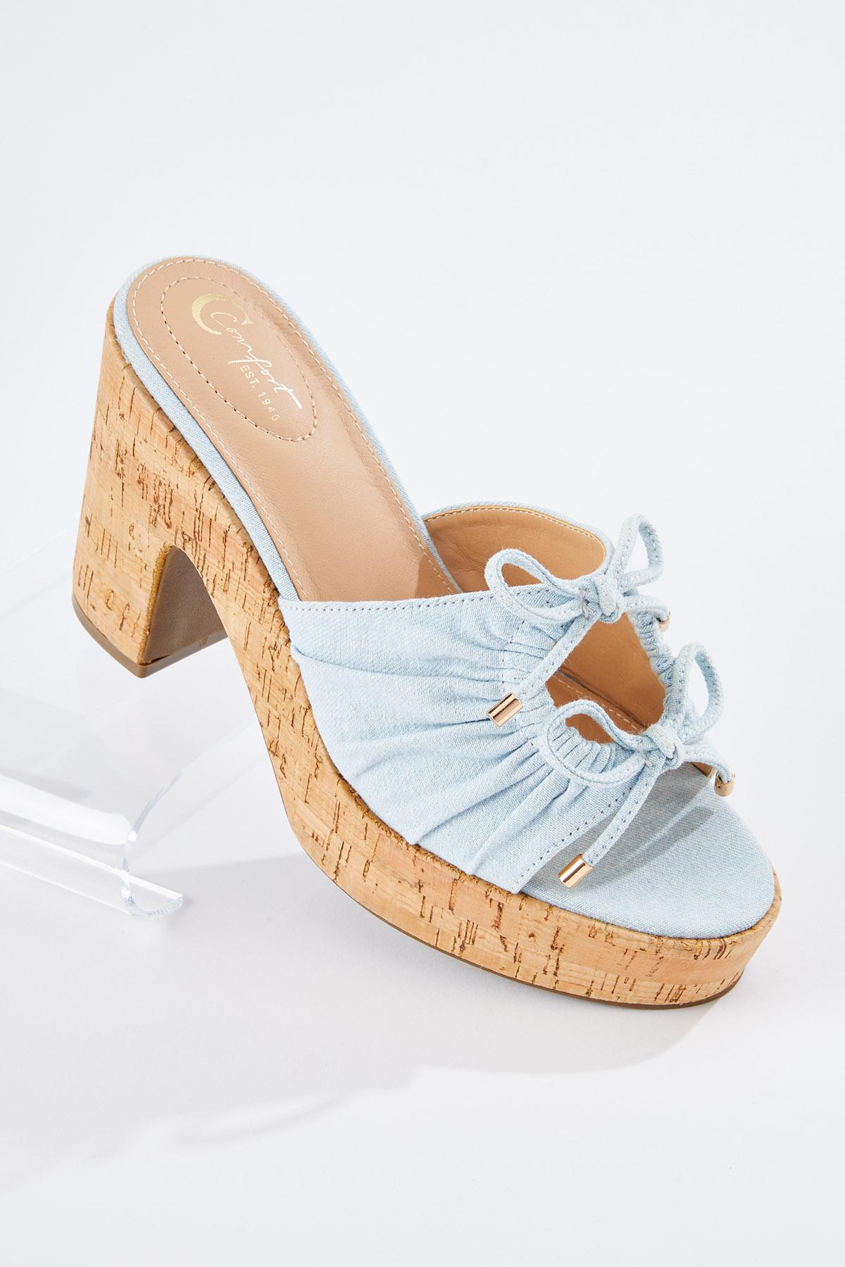 Denim Bow Keyhole Platform Heels