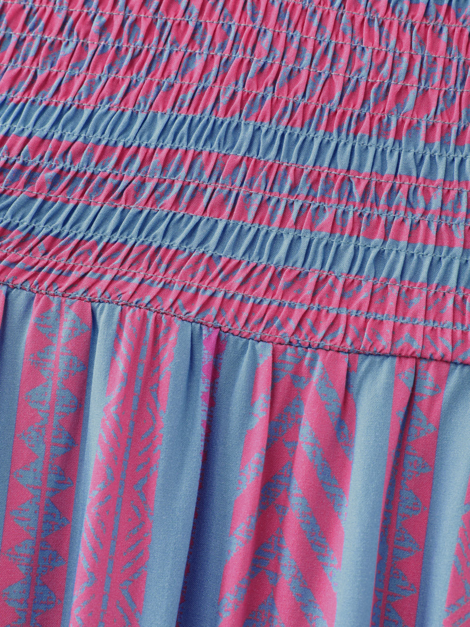 Colorful Stripes Shirred Bodice Ruffled Midi Dress