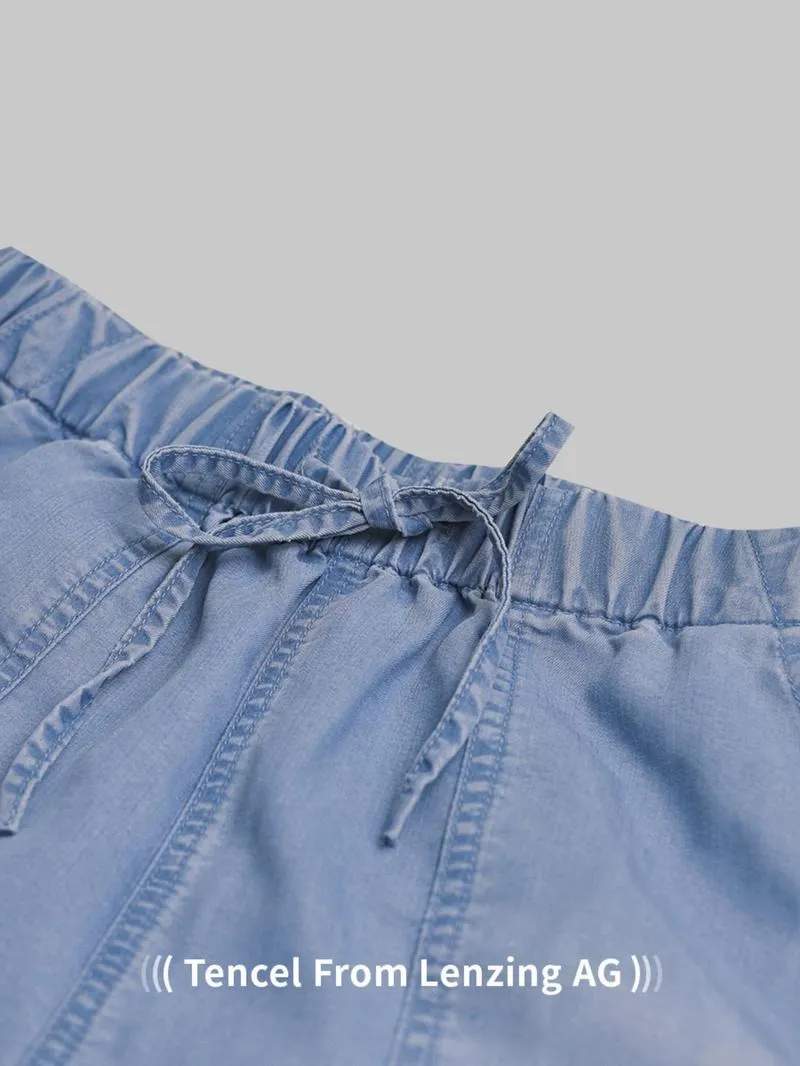 Women's Plain Drawstring Waist Denim Shorts, Casual Fashion Pocket Shorts for Daily Wear