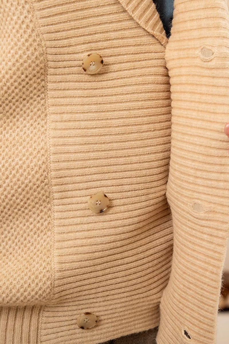 Men's Beige Double-Breasted Shawl Collar Cardigan
