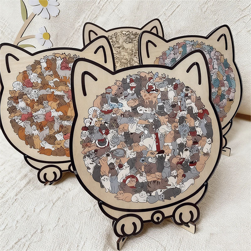 Morandi-Colored Cat/Dog Shaped Wooden Jigsaw Puzzle