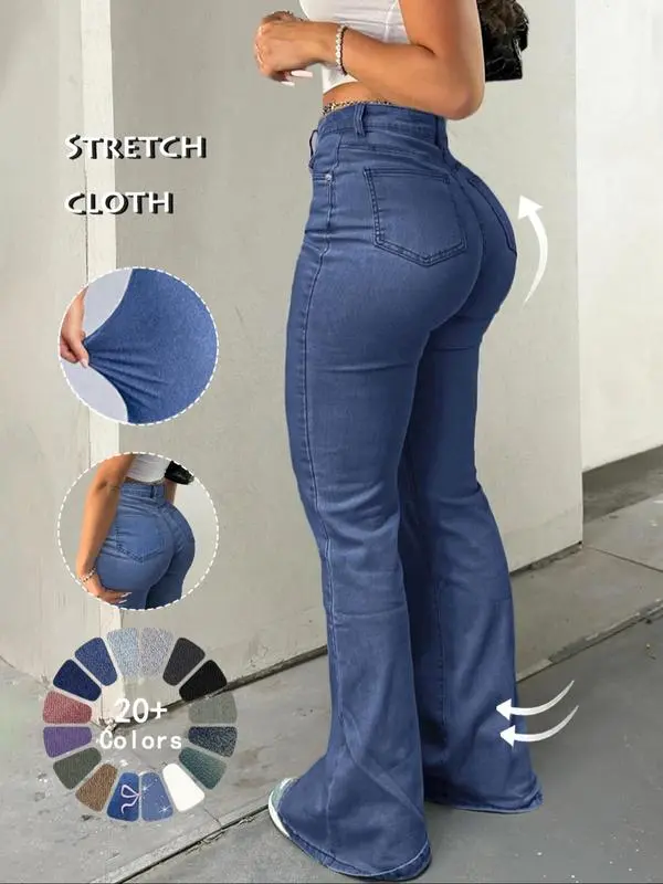 Kardashian-style women's high-waisted flare jeans, a sexy, stretchy, and comfortable pair of trousers.