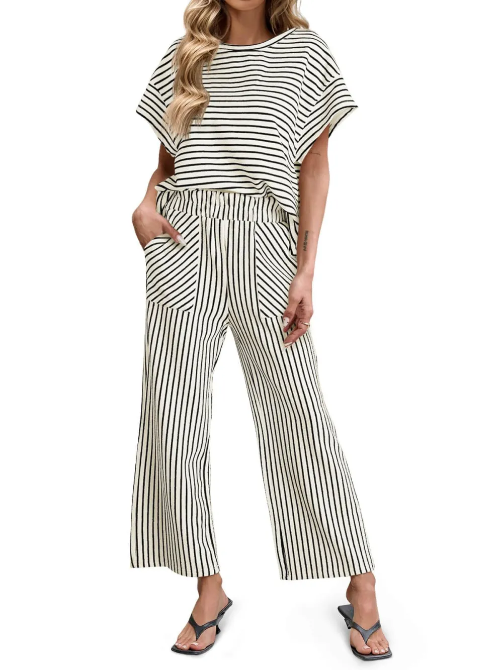 🔥10-PACK (Contain all color)🔥Women's Striped 2 Piece Lounge Set