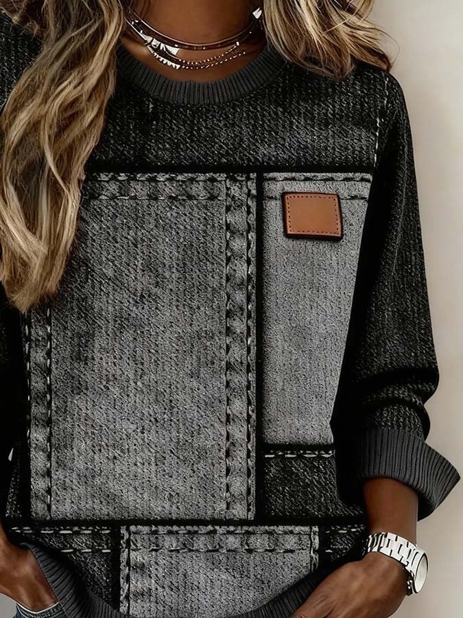 Women'S Casual Round Neck Printed Pullover Sweatshirt