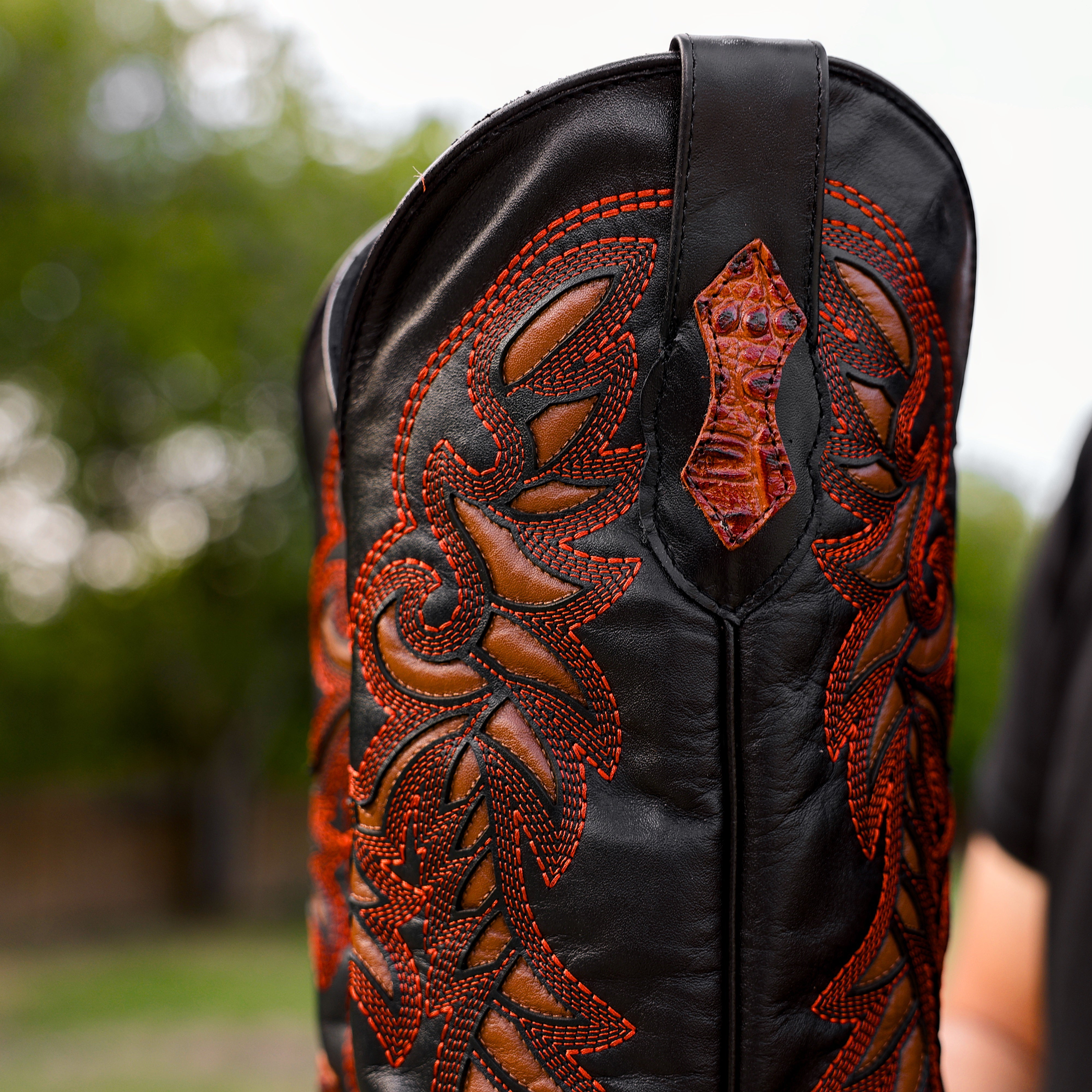 Cognac Caiman Belly Leather Boots - Square Toe