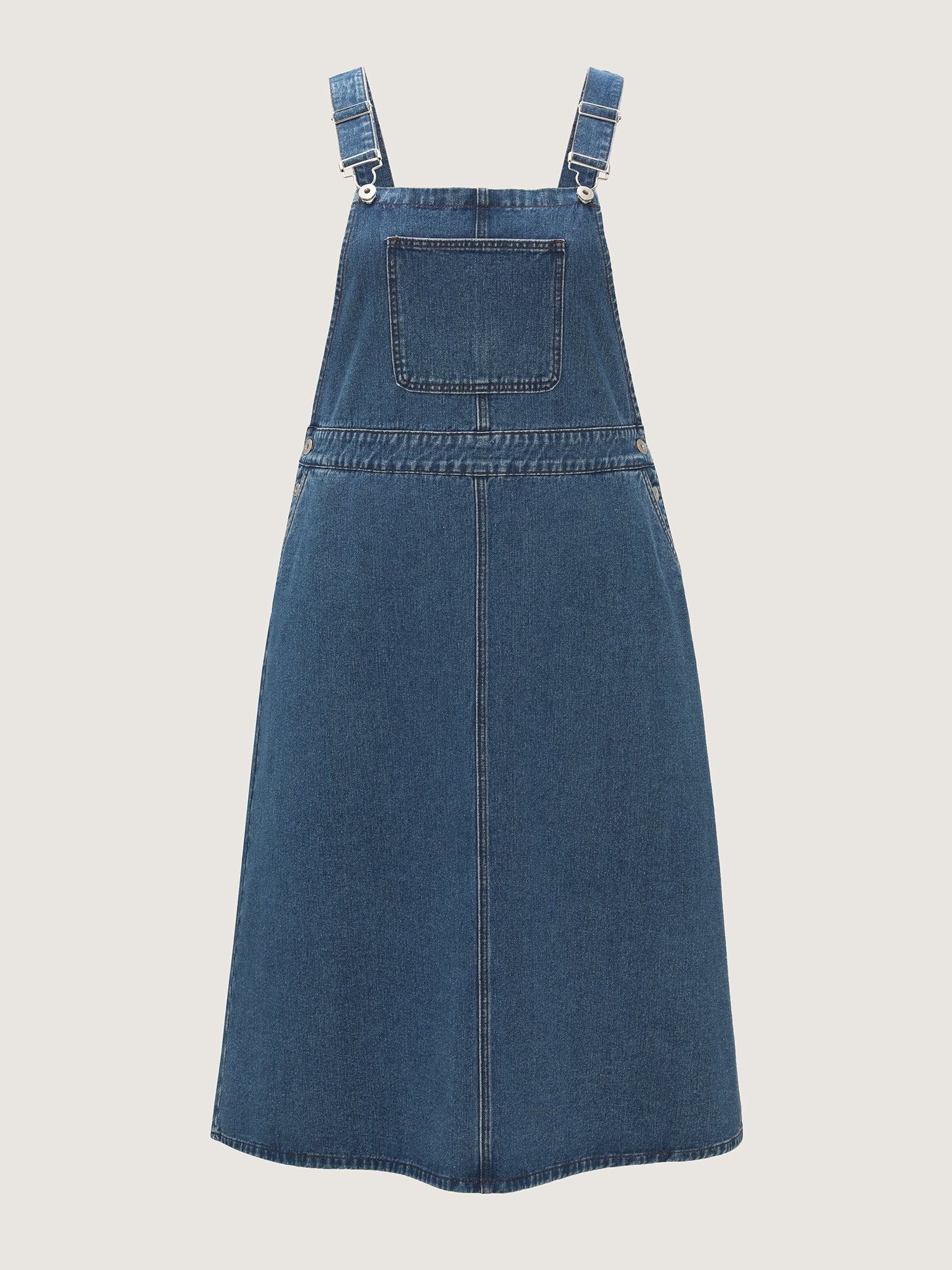 Cotton Adjustable Back Slit Overall Midi Denim Dress