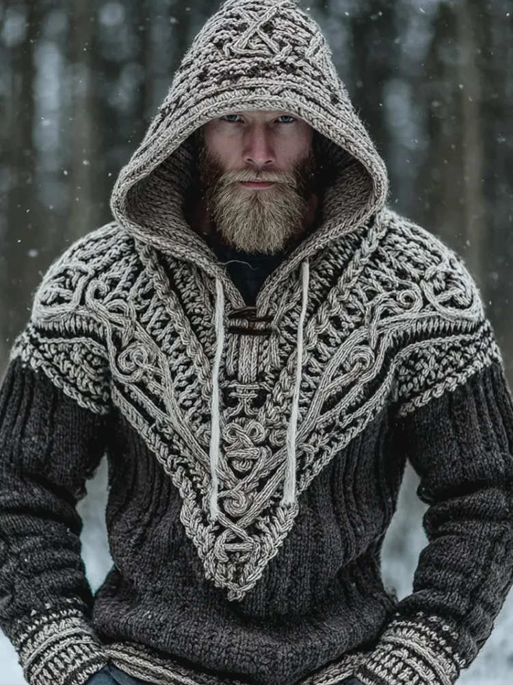 Men's Viking-style Winter Warm Hooded Knitted Sweater