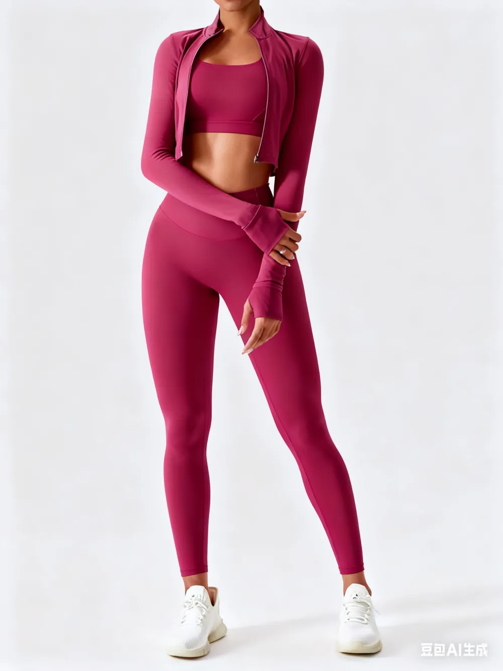 Women's Solid Three Peaces Jacket Tracksuit Set