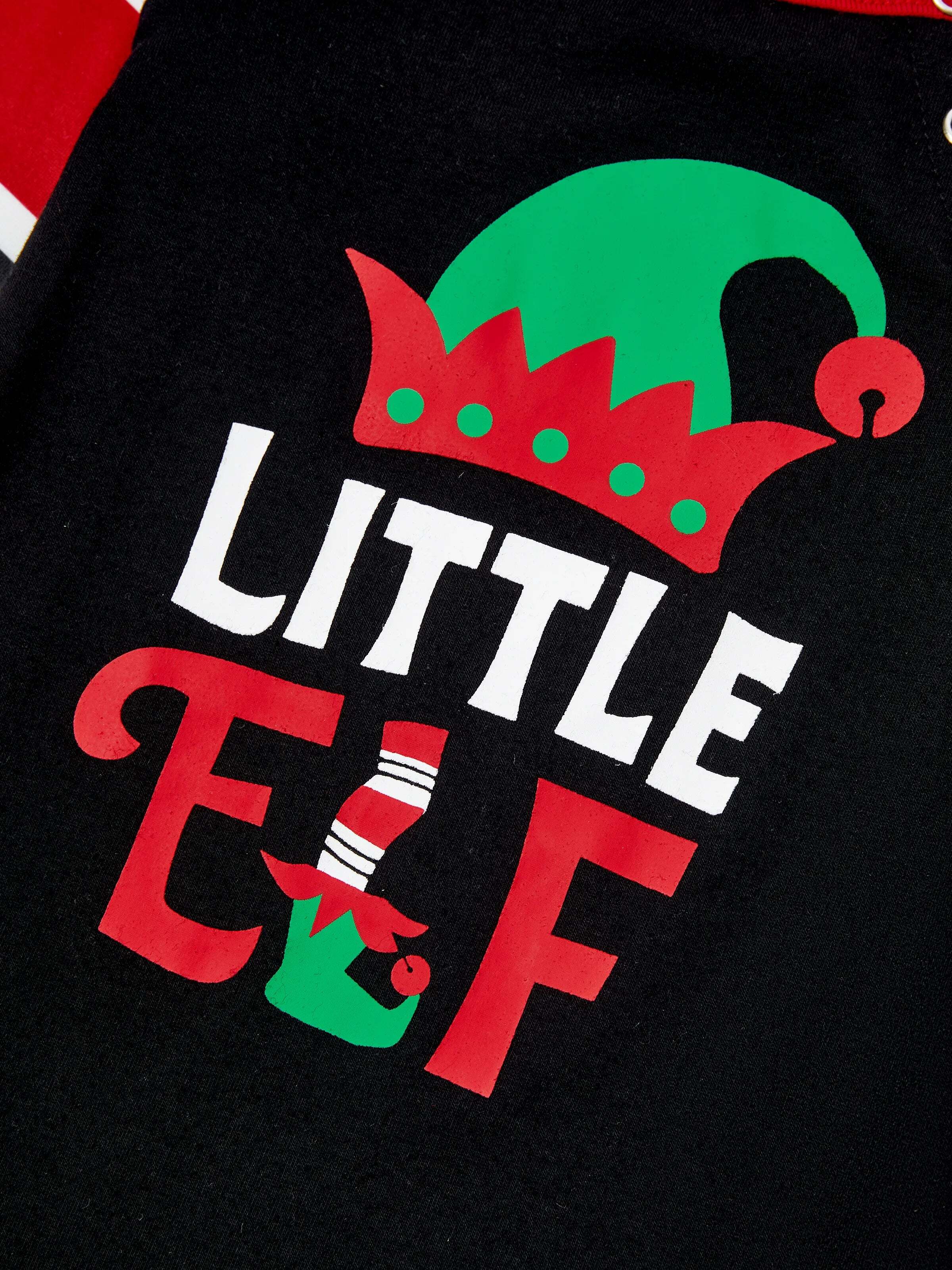 Christmas Matching Family Pajamas Set Elf Print PJS with Christmas Socks Black