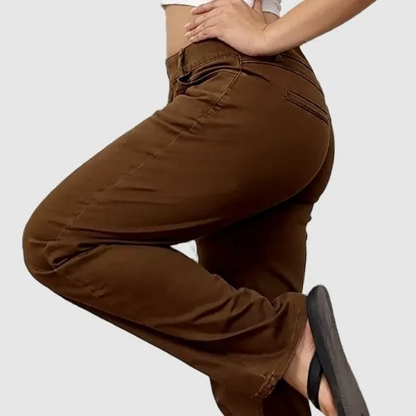 Mid Rise Straight Leg Pants women’s clothes Stretchy Fabric