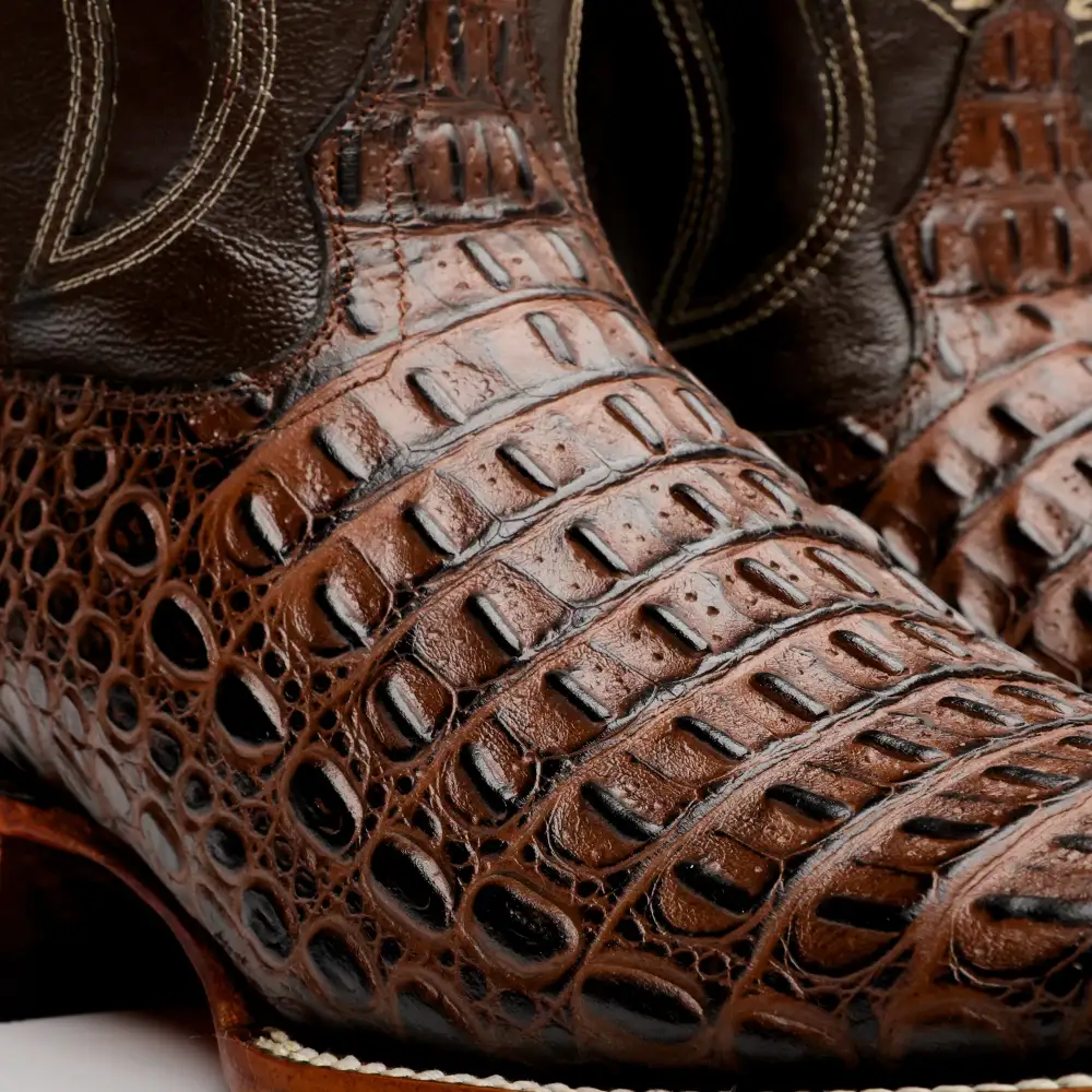 Brown Caimán Hornback Leather Boots -Square Toe