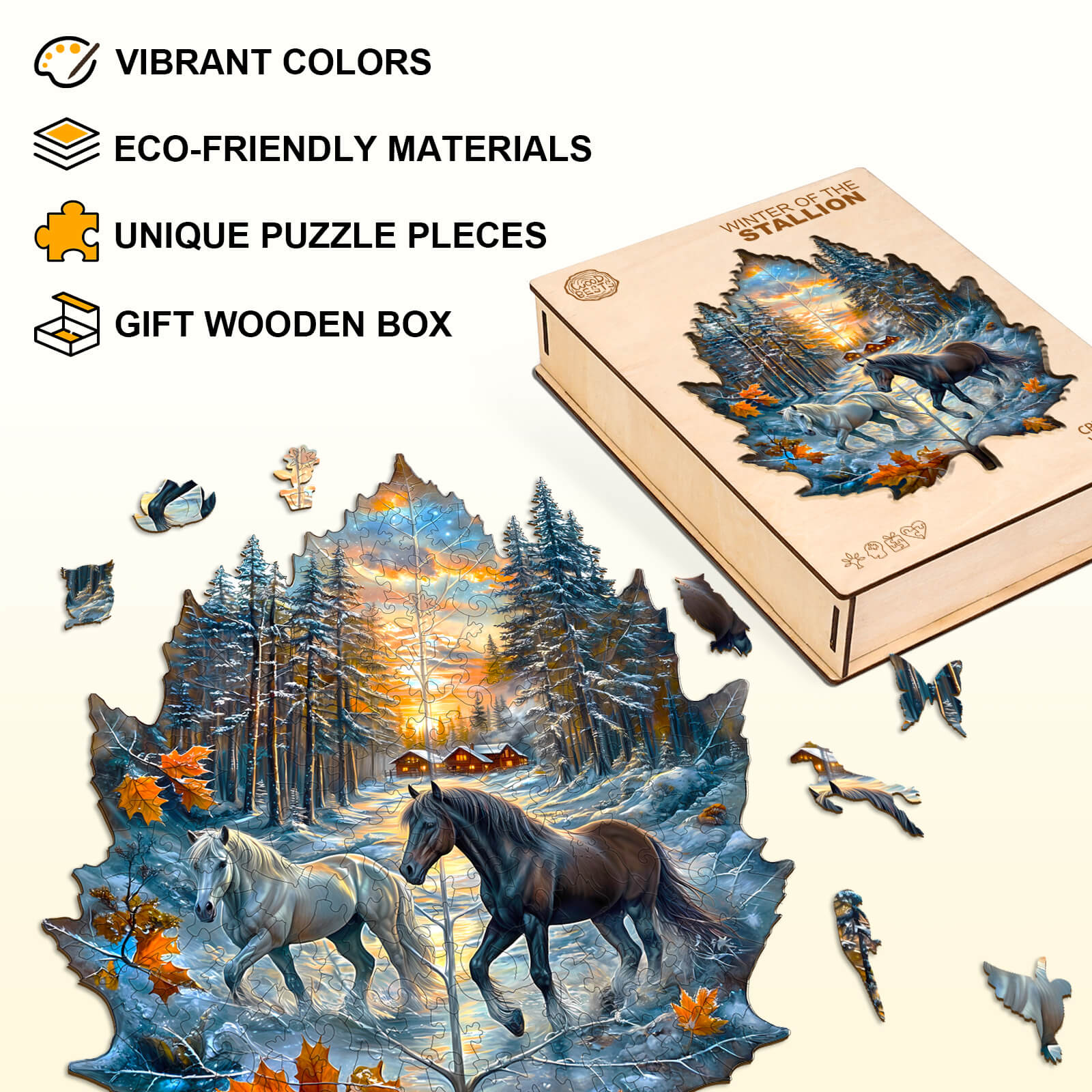Winter of the stallion Wooden Jigsaw Puzzle
