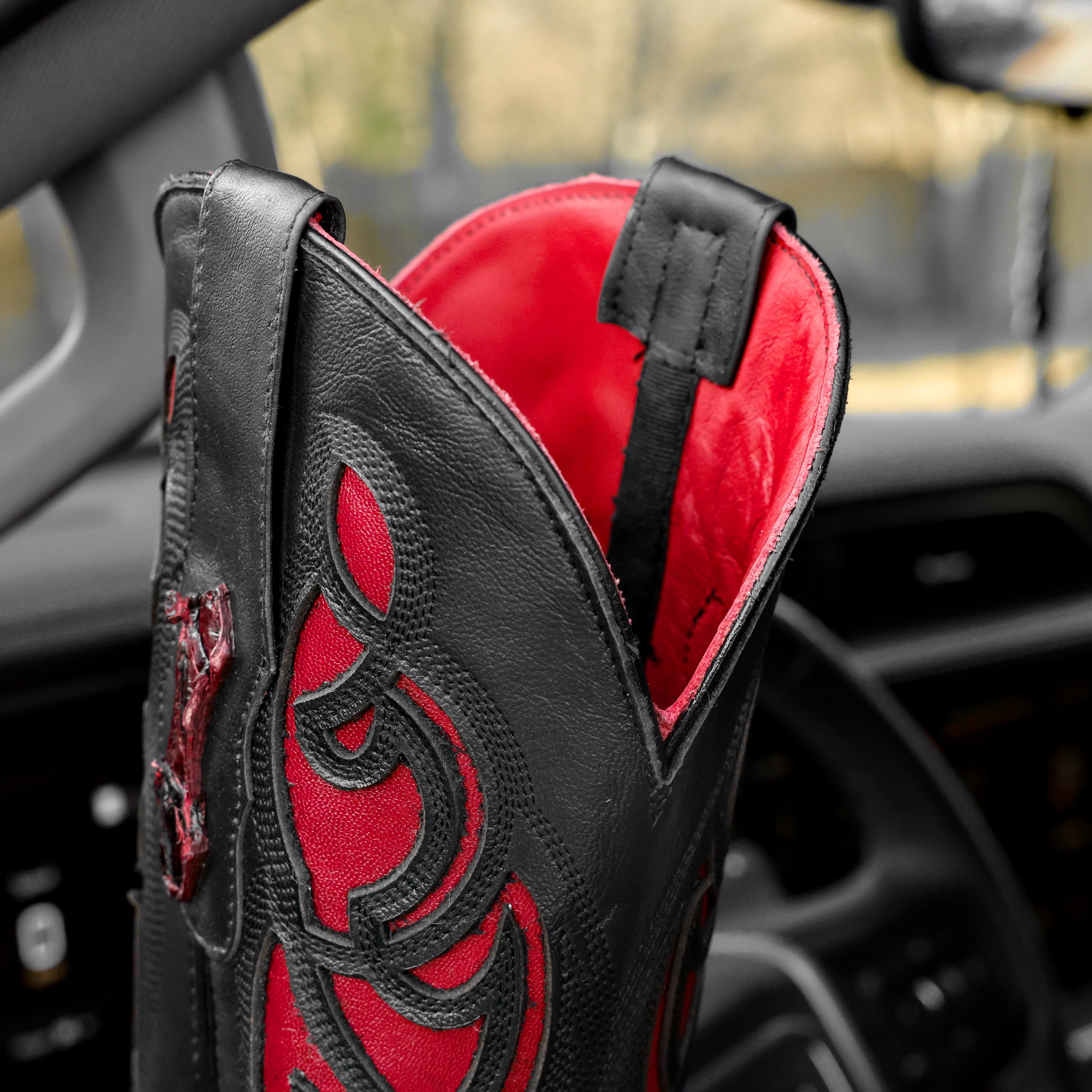 Genuine Black Cherry Pirarucu Boots - Square Toe