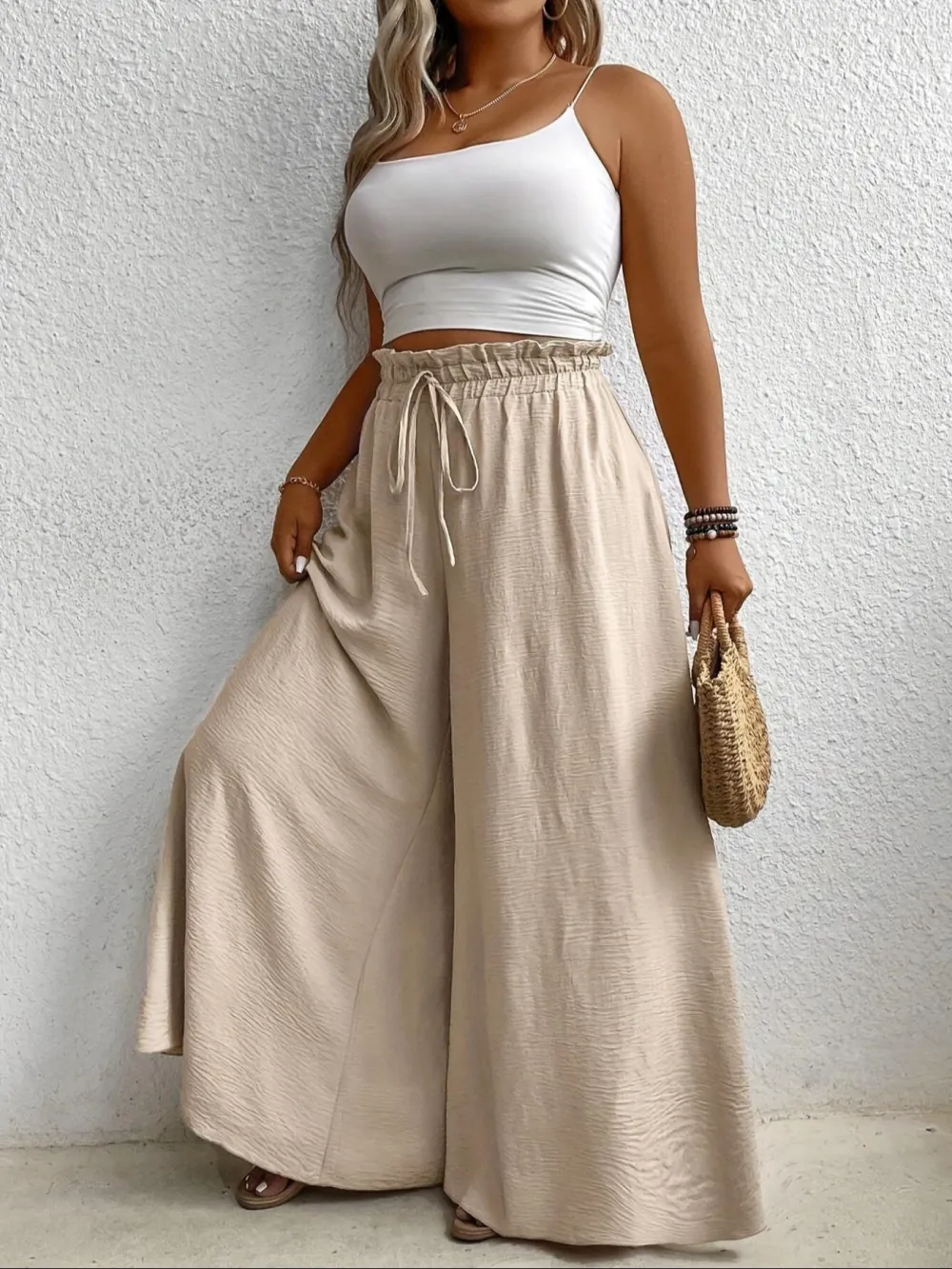 Elegant Plus Size Women's Wide Leg Pants, Loose Fit Commuter Style, Drapey Casual Trousers