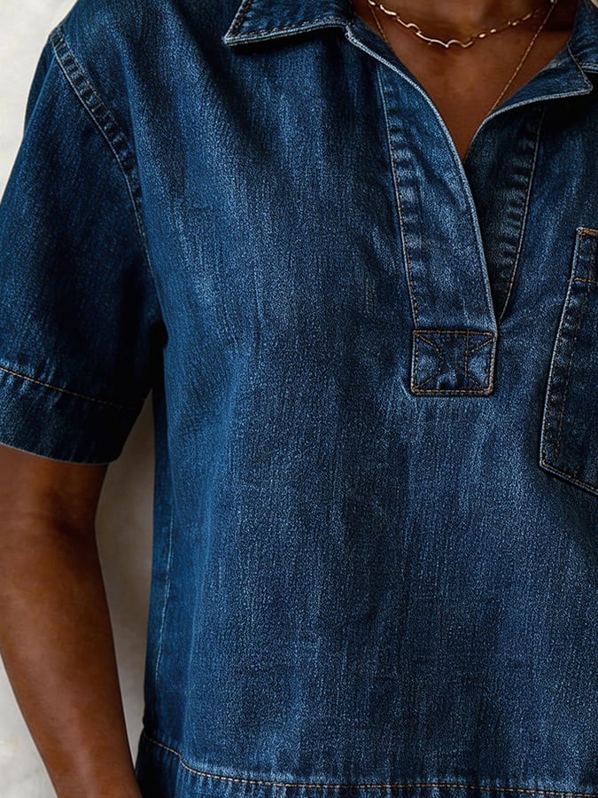 Women's Casual Denim Short-Sleeve Top