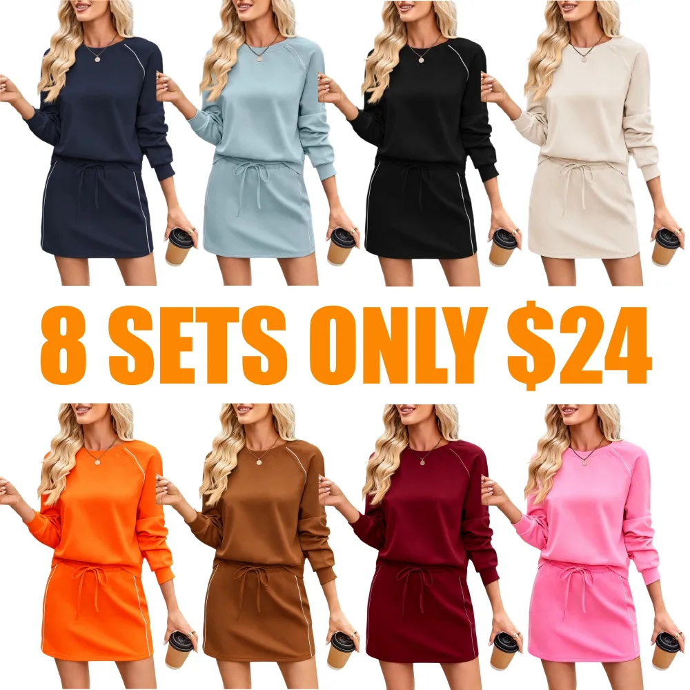 Autumn 2-Piece Short Dress Set Long Sleeve Top & Tennis Skirt