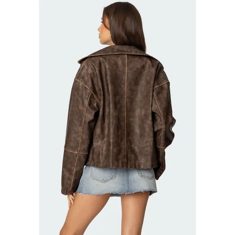 Oversized Washed Faux Leather Jacket