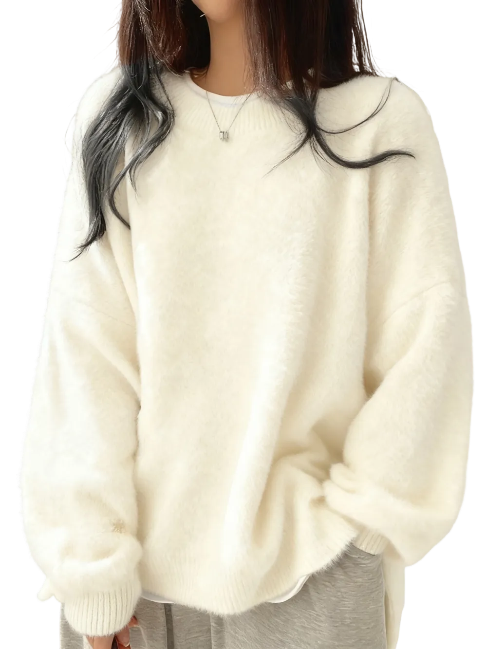 Women's drop-shoulder slit hem sweater