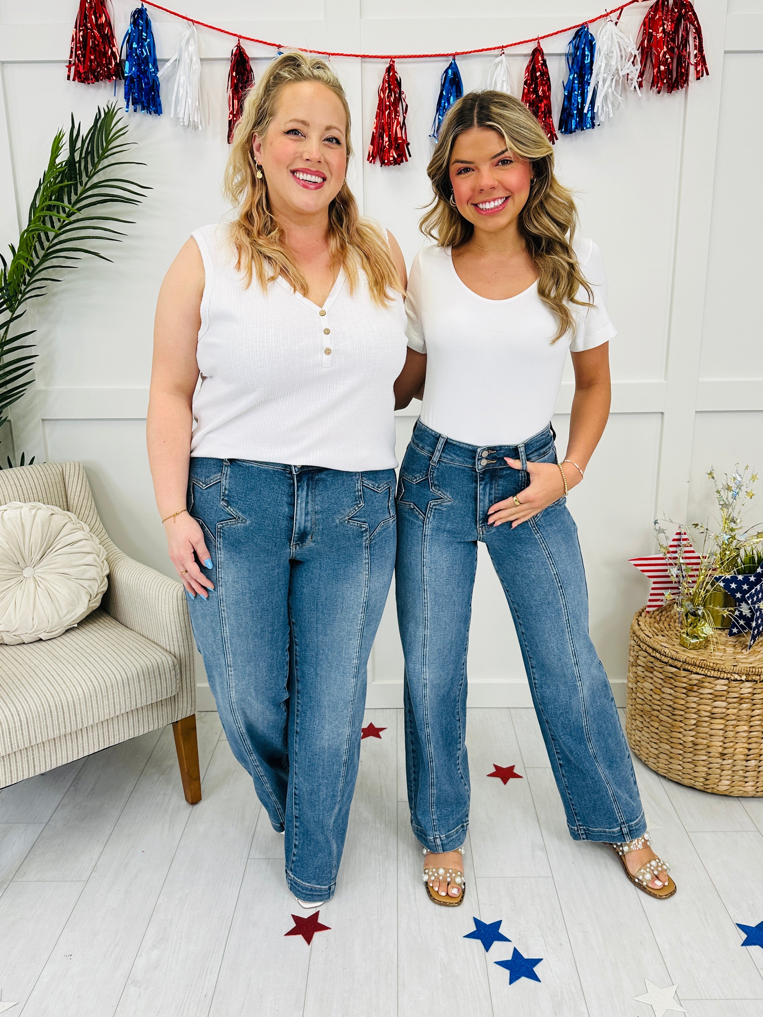 Judy Blue Star Spangled Style Wide Leg Jeans