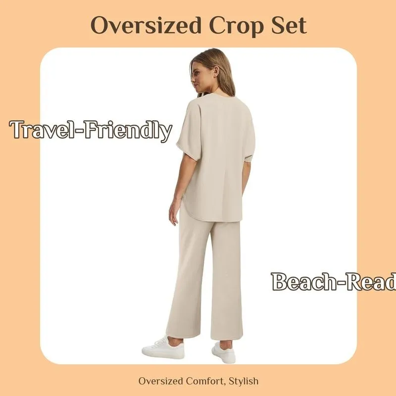 Two Piece Sets for Women Summer Outfits Oversized Wide Leg Crop Pants Lounge Sets