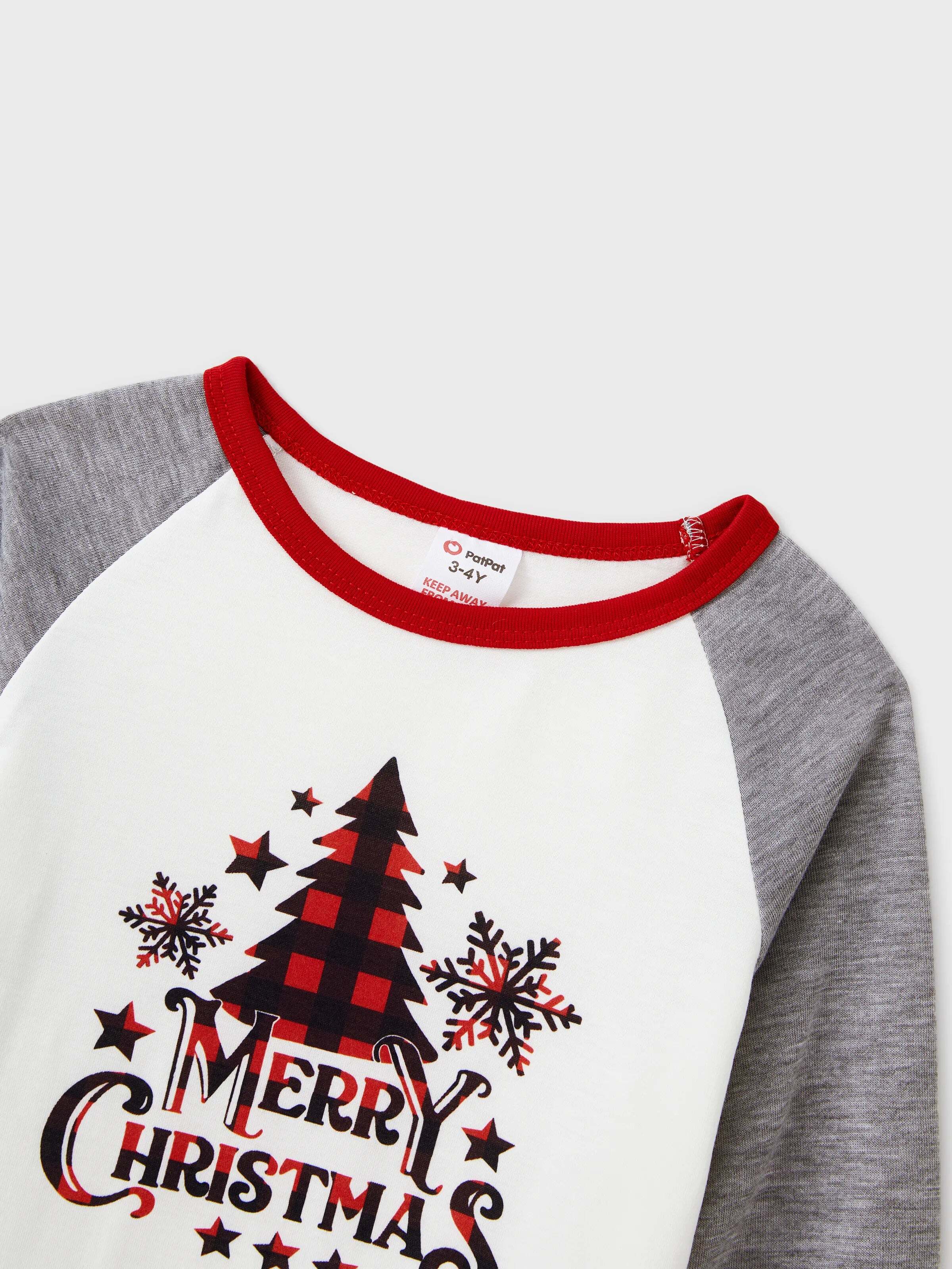 Christmas Tree Snowflake and Letters Print Grey Family Matching Long-sleeve Pajamas Sets with Christmas Socks Grey