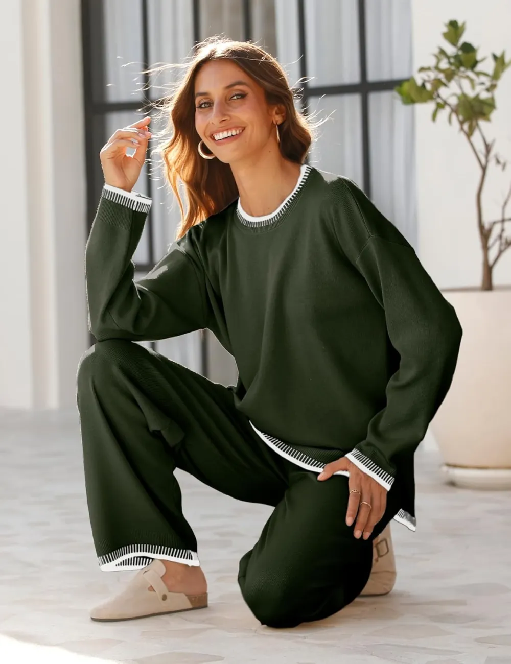 Women's 2-Piece Sets Spring Outfits Chic Comfortable Elastic Loungewear
