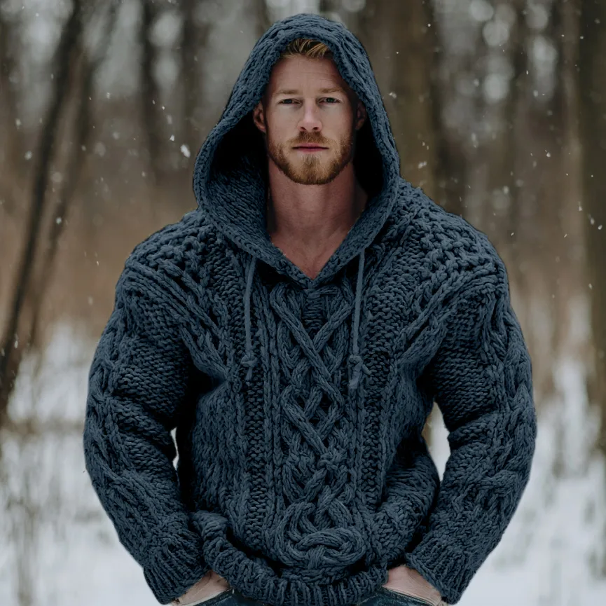 Vintage Fairman Island Jacquard Thick Warm Hooded Sweater