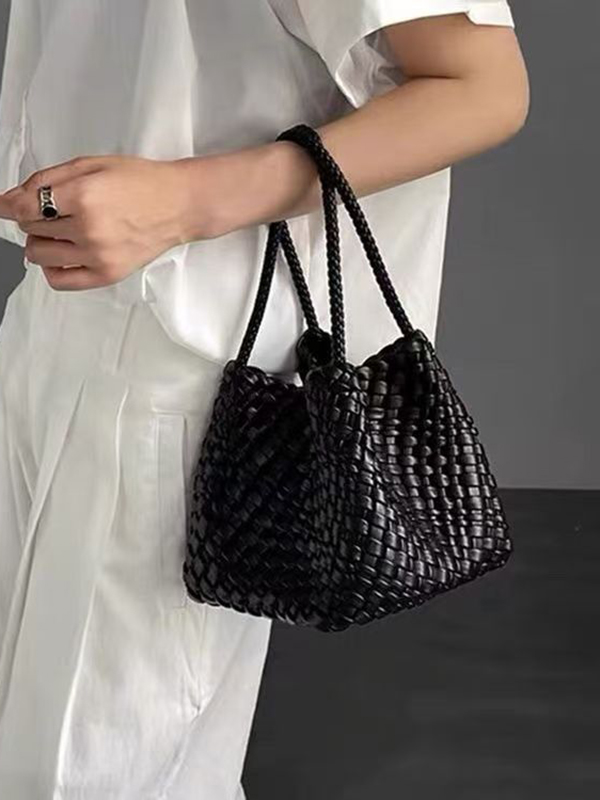 Solid Color Split-Joint Woven Handbags Bags
