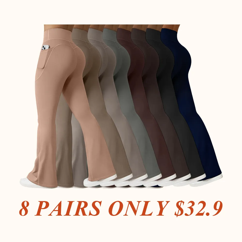 Women Workout Flare High Waist Butt Lifting Casual Soft Leg Flared Bottoms with Pockets