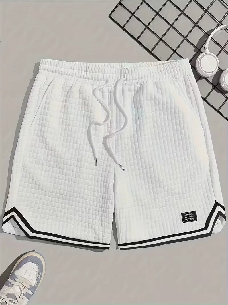 Men's Waffle Knit Shorts - Elastic Drawstring Waist Casual Summer Shorts with Stretch