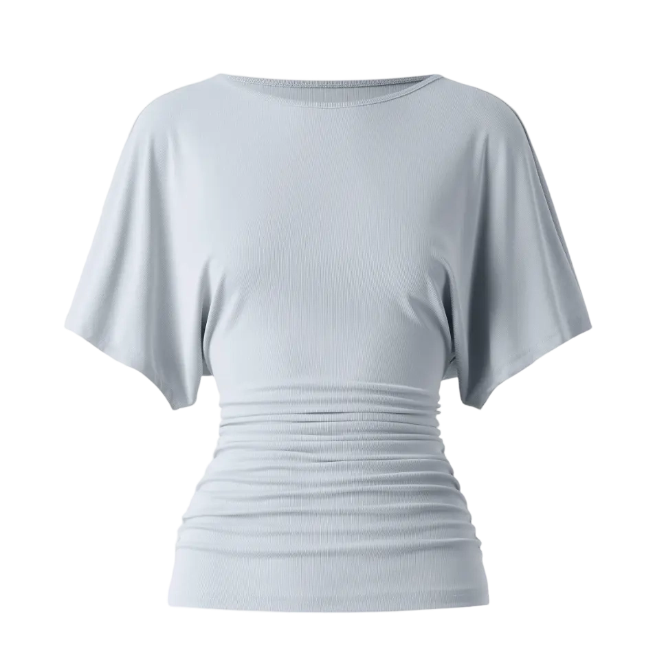 Women's Fashion Effortless Boatneck Batwing Sleeve Side Ruched Top - Stylish & Comfortable