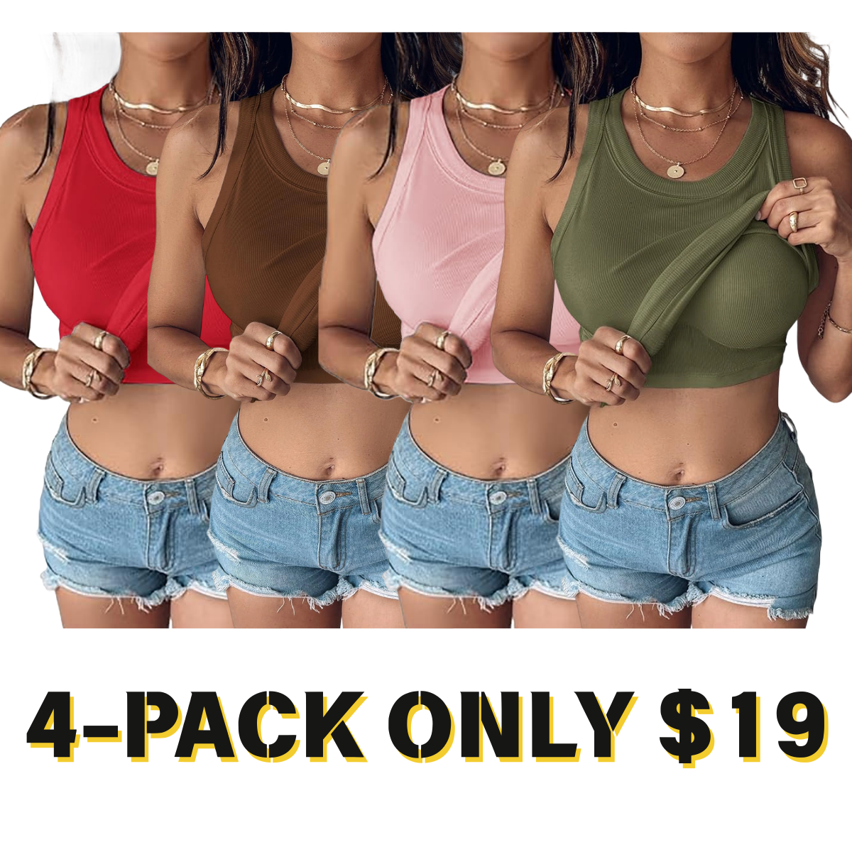 Women Everyday Basic Ribbed Built-in Bra Tank