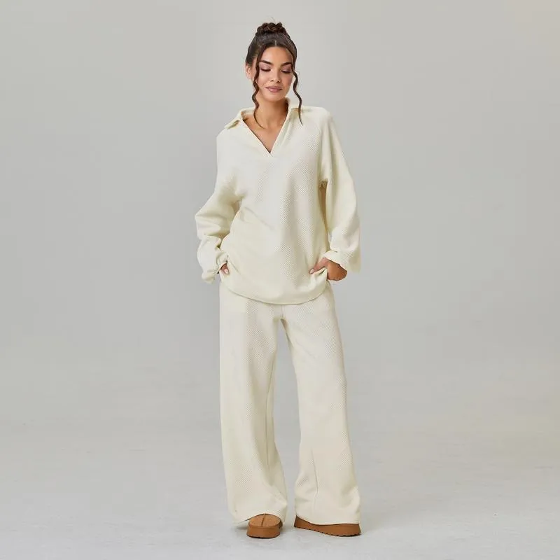 Women's Slouchy Solid Color V-Neck Loose Textured Pullover