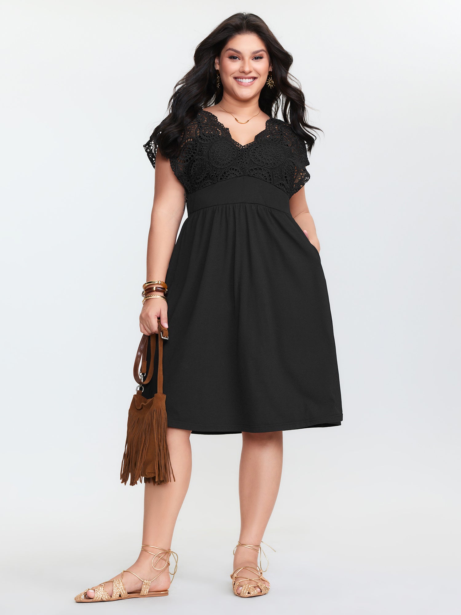 Sheer Lace Sleeve Flowy Mini Dress