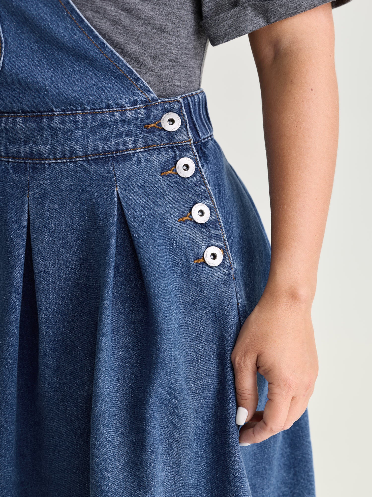 Elastic Waistband Adjustable Overall Denim Dress
