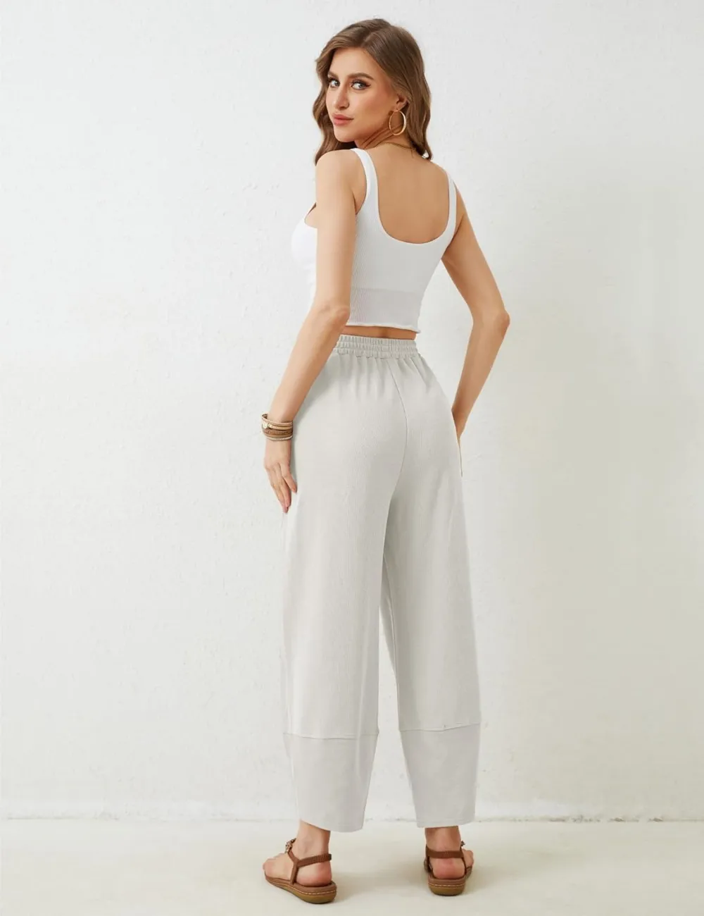 Women's Wide Leg Harem Pants Casual Palazzo Pants with Pockets High Waist Relaxed Fit