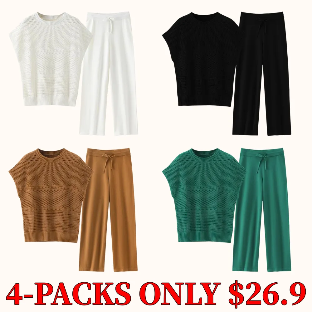 Women's cotton knitted and crocheted sweater set