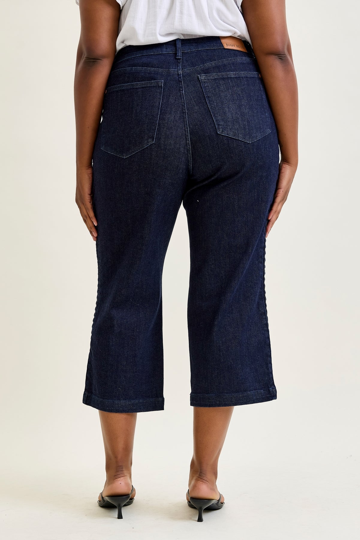 Dottie Side Seam Braid Cropped Wide Leg Jeans - PLUS