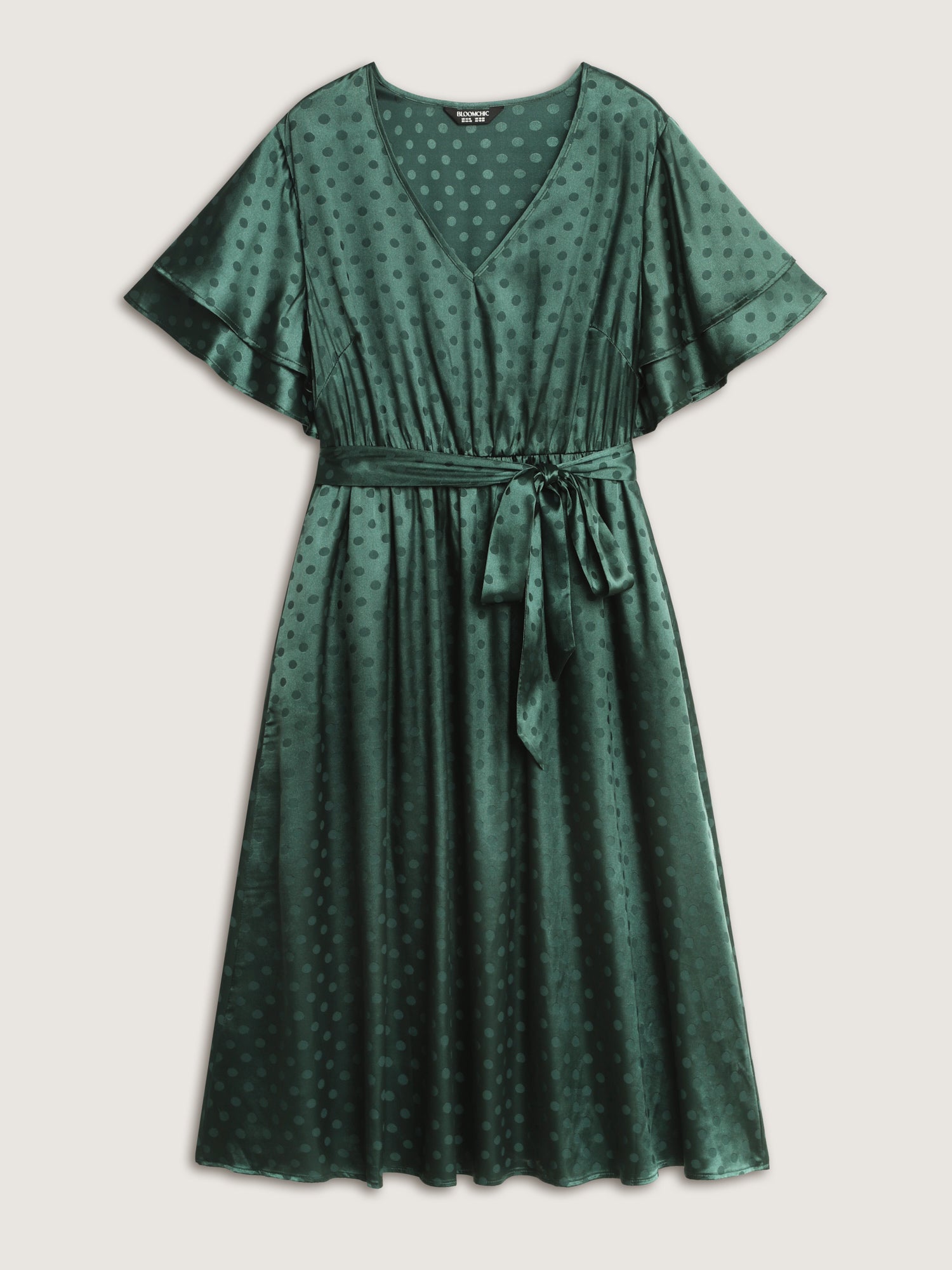 Polka Dots Jacquard Layered Ruffled Sleeve Midi Dress