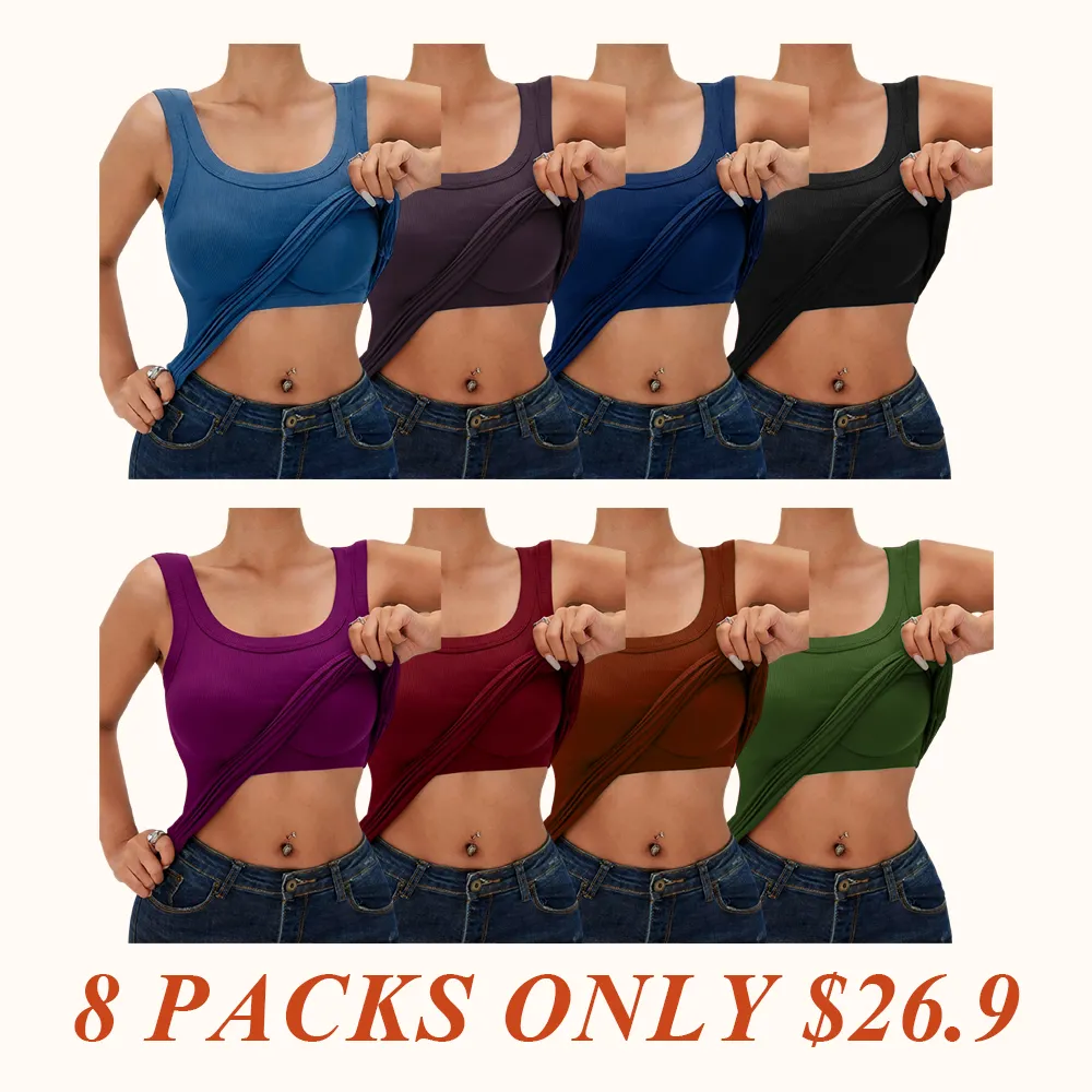 Ribbed Workout Tank Tops for Women with Built in Bra Tight Racerback Scoop Sports Tank Neck Athletic Top