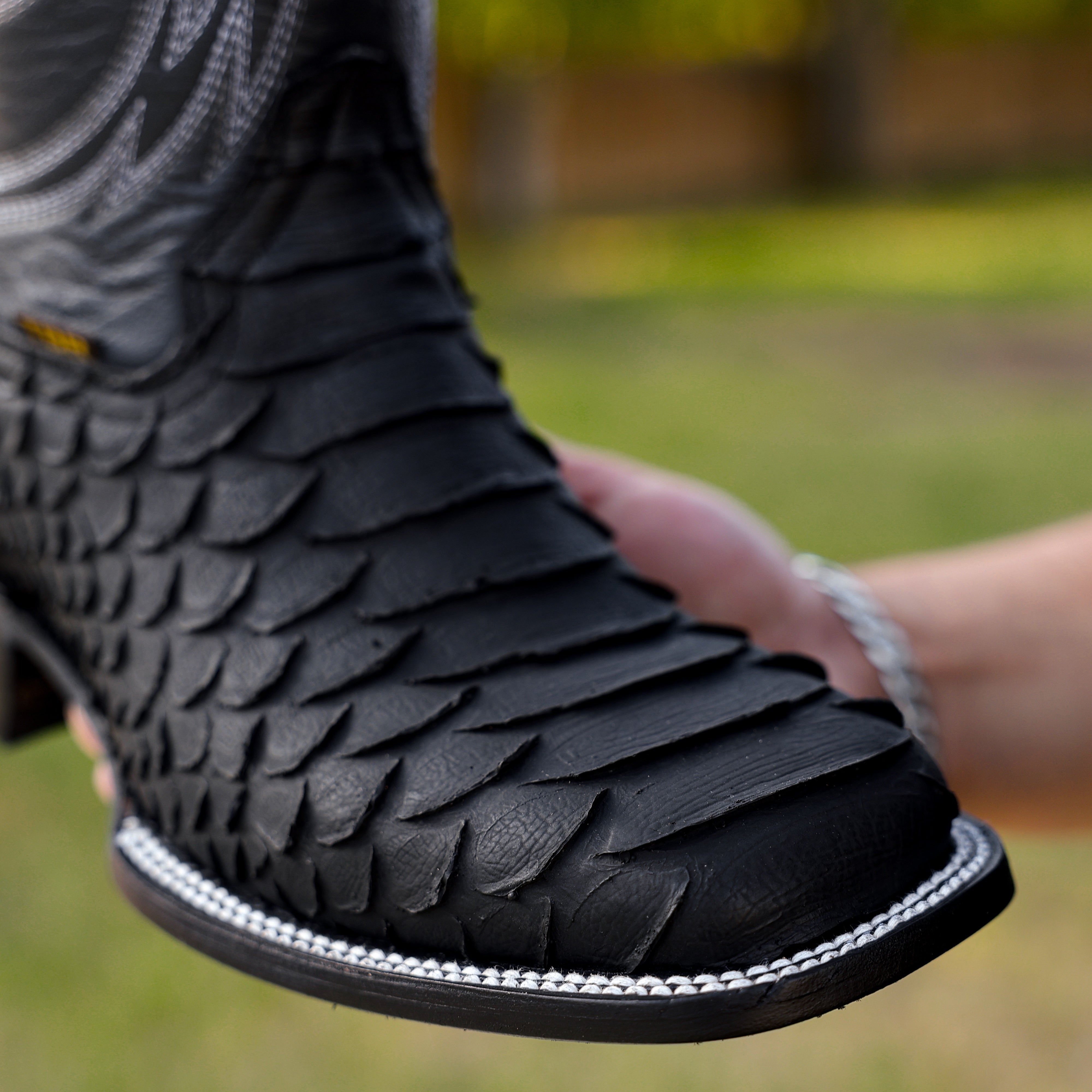 Matte Black Jumbo Python Leather Boots - Square Toe