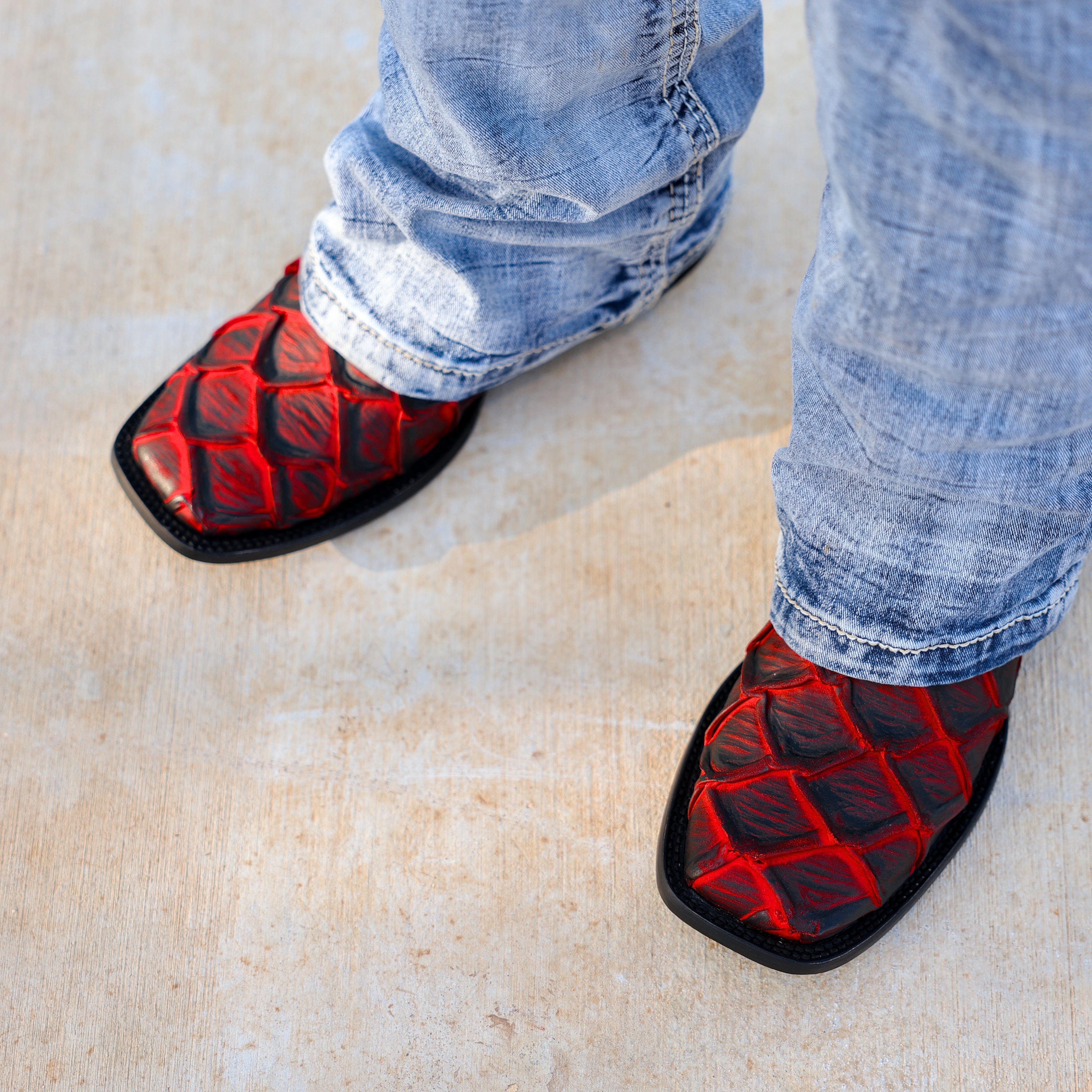 Matte Rustic Black Cherry Pirarucu Leather Boots - Square Toe