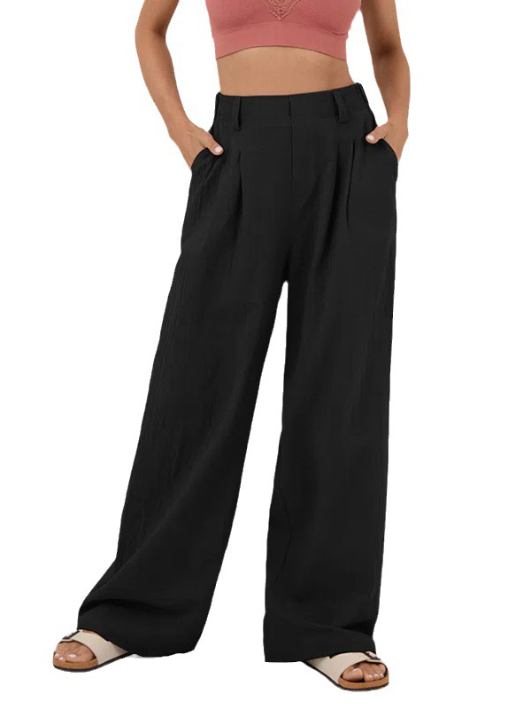 Pleated Solid Color Split-Joint Loose Wide Leg Trousers Pants