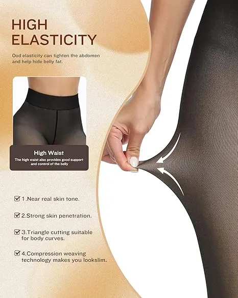 2.6$ Each Women's Fleece Lined Tights - Fake Sheer Warm Pantyhose Thick Winter Leggings