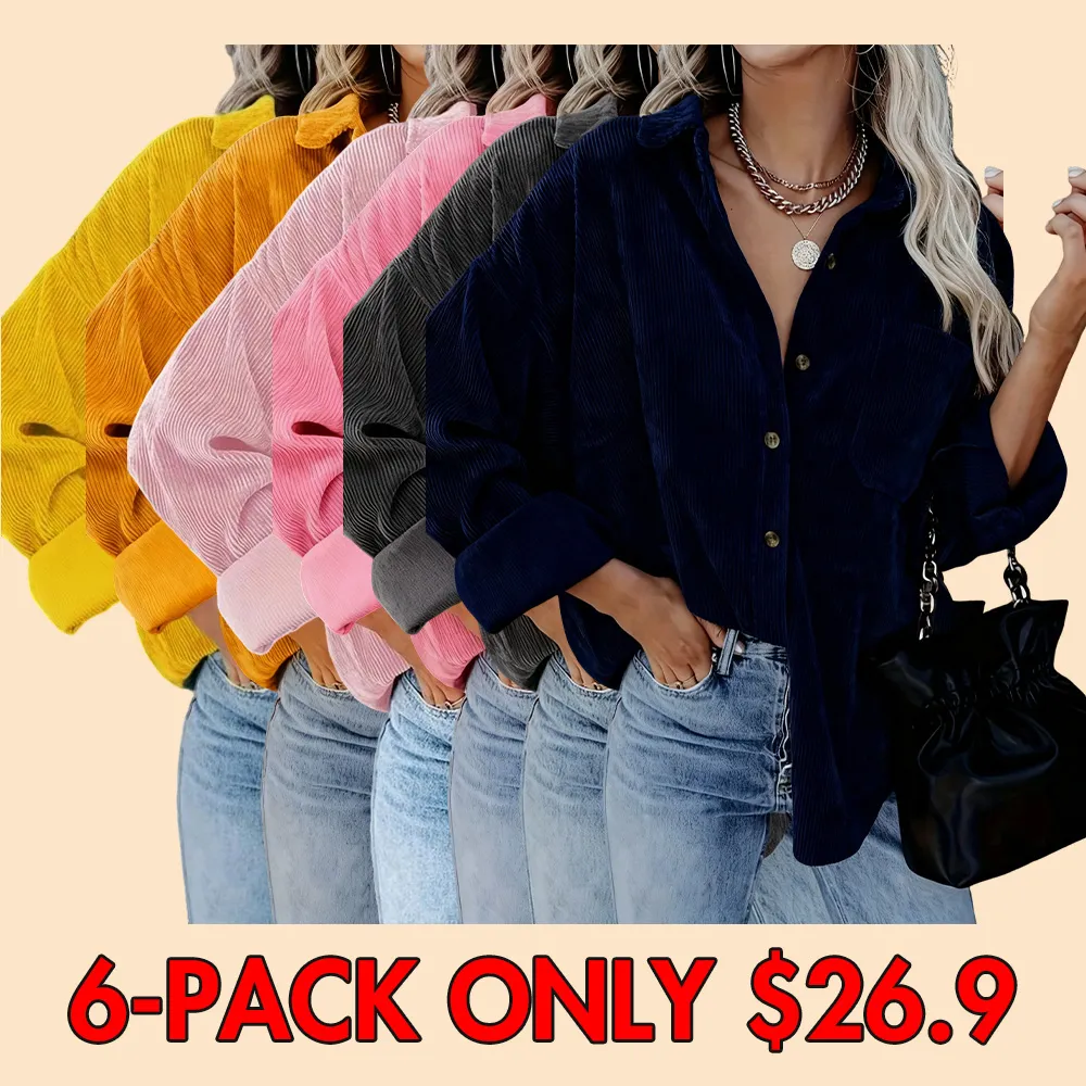 Women's Corduroy Shirt with Pocket Buttons and Front Opening