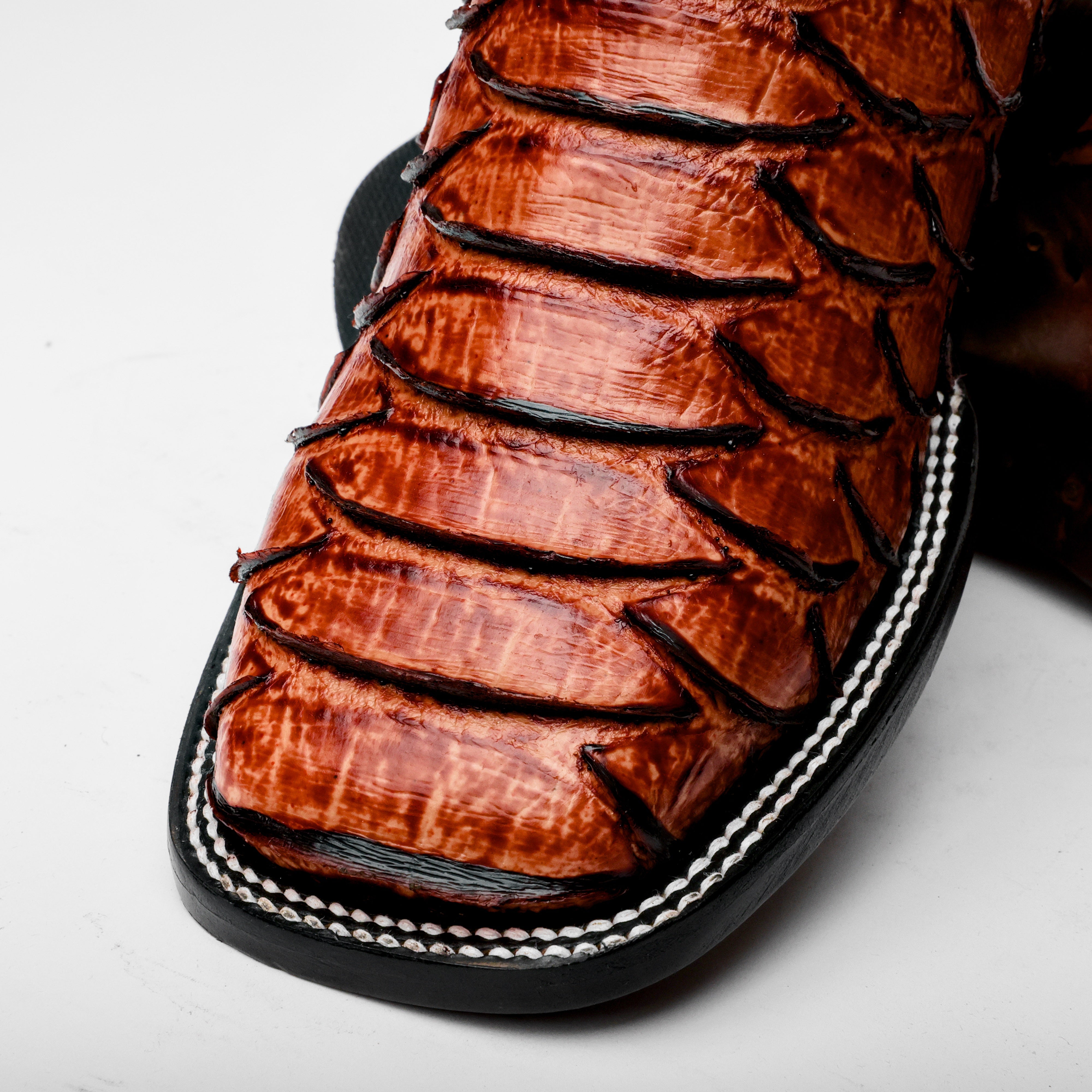 Cognac Jumbo Python Leather Boots - Square Toe