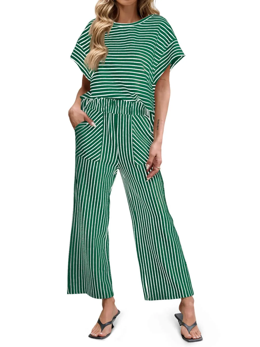 🔥10-PACK (Contain all color)🔥Women's Striped 2 Piece Lounge Set