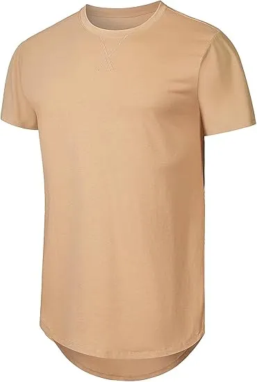 Cotton Hipster Hip Hop Longline Crewneck T-Shirt,Menswear Casual Tshirt Tops