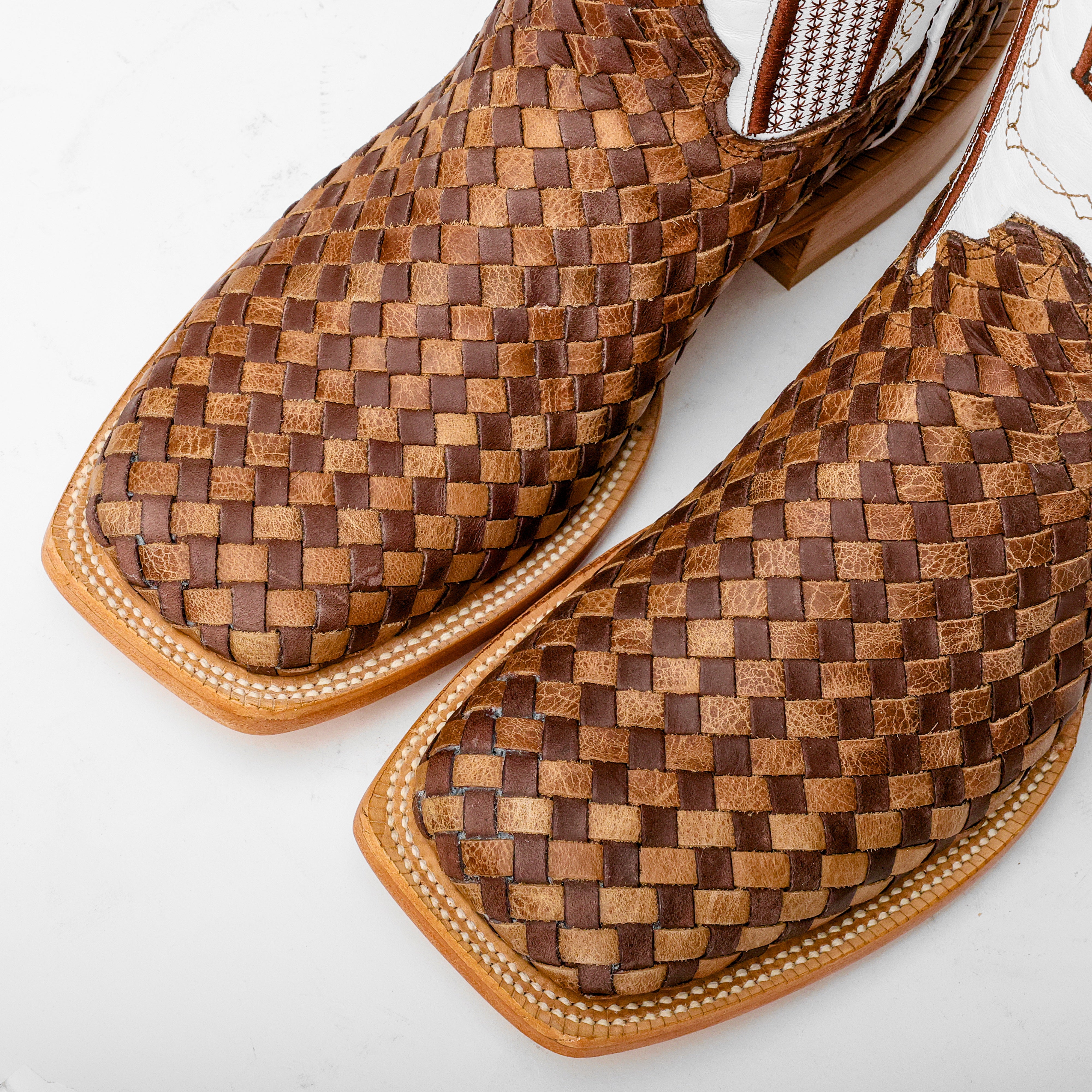 Tan Basketweave Boots -Square Toe
