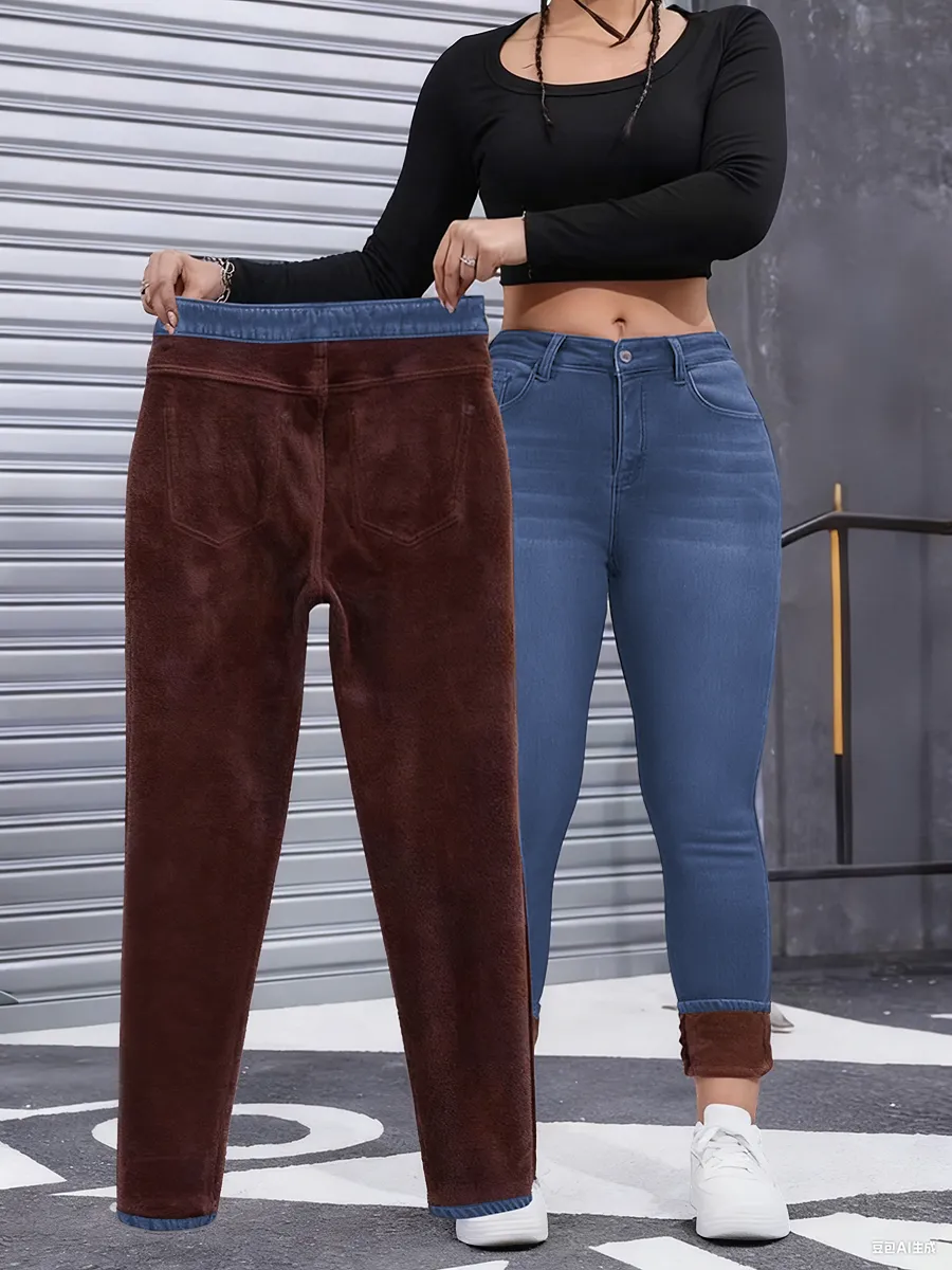 Women's Fall Winter Fleece Lined Denim Jeans